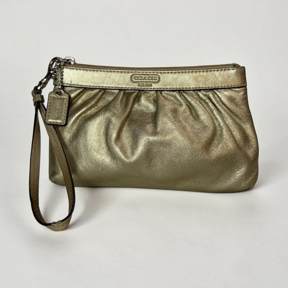 Coach Metallic Gold Leather Gathered Wristlet Clutch Pleated Y2K Evening Bag